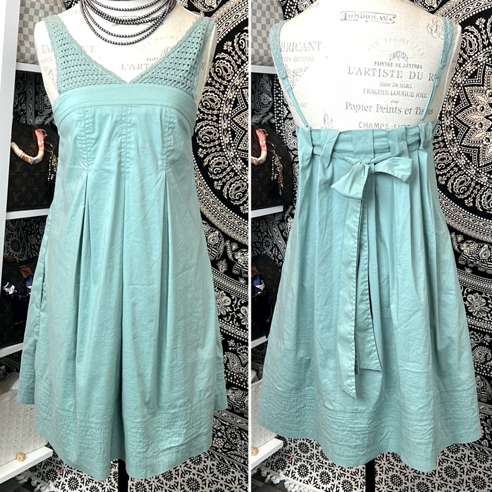 BCBGMaxazria mink Dress Sz.2 with side pockets Lined Crochet tie back sleeveless